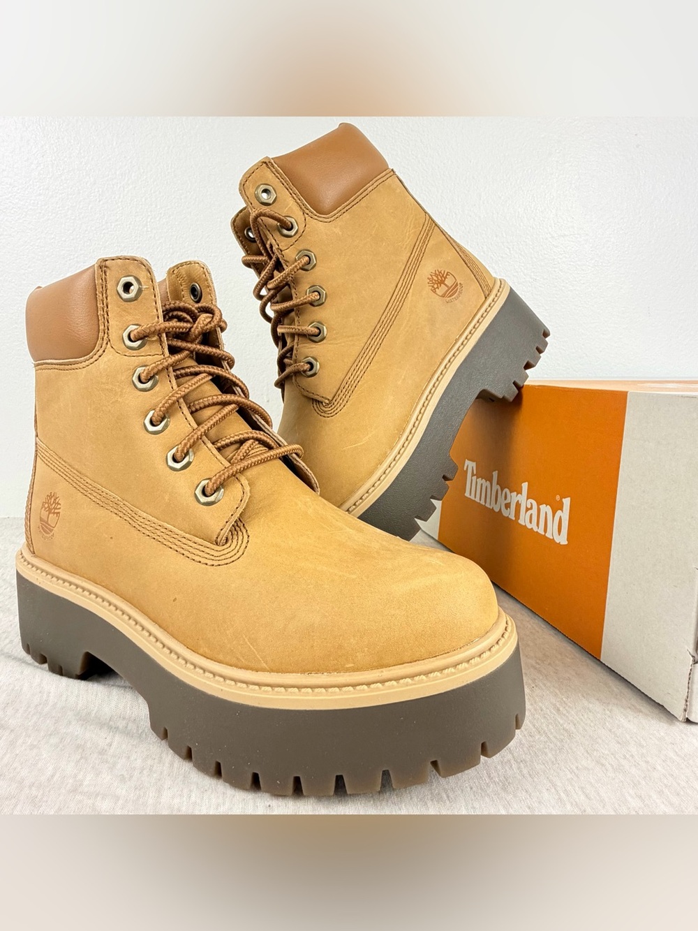 Timberland Stone Street 6in Waterproof Platform Boots Womens 7 Wheat NIB